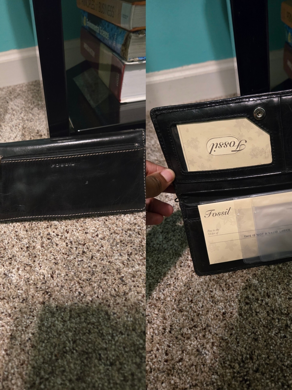 Fossil Black Leather Men's Bifold Wallet with ID Window